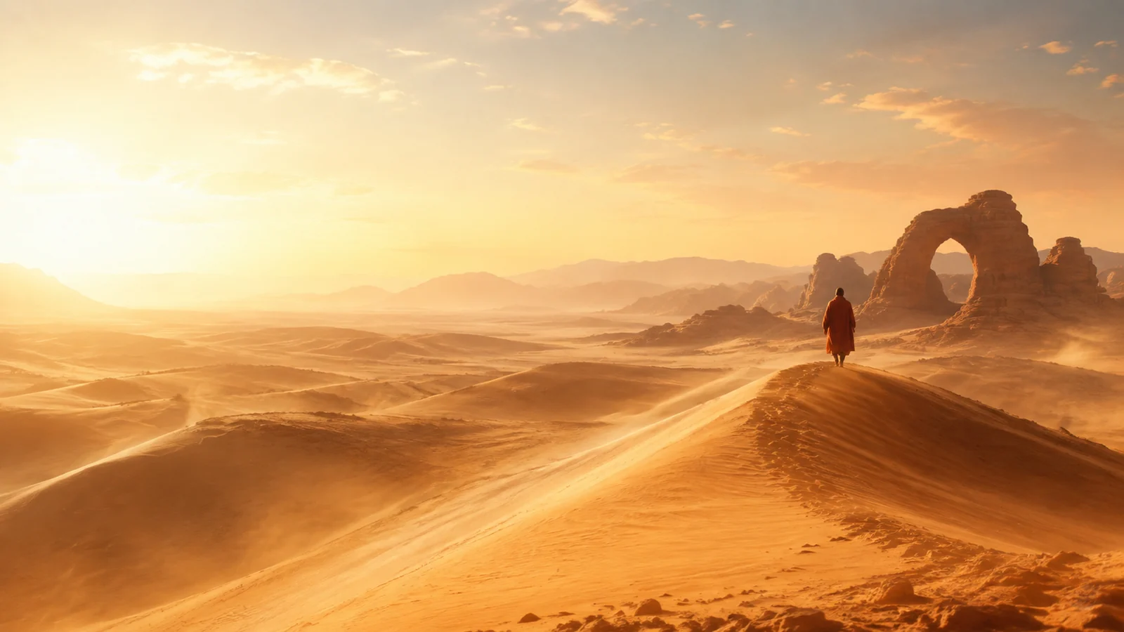 Scène d’aventure fictive dans un paysage désertique