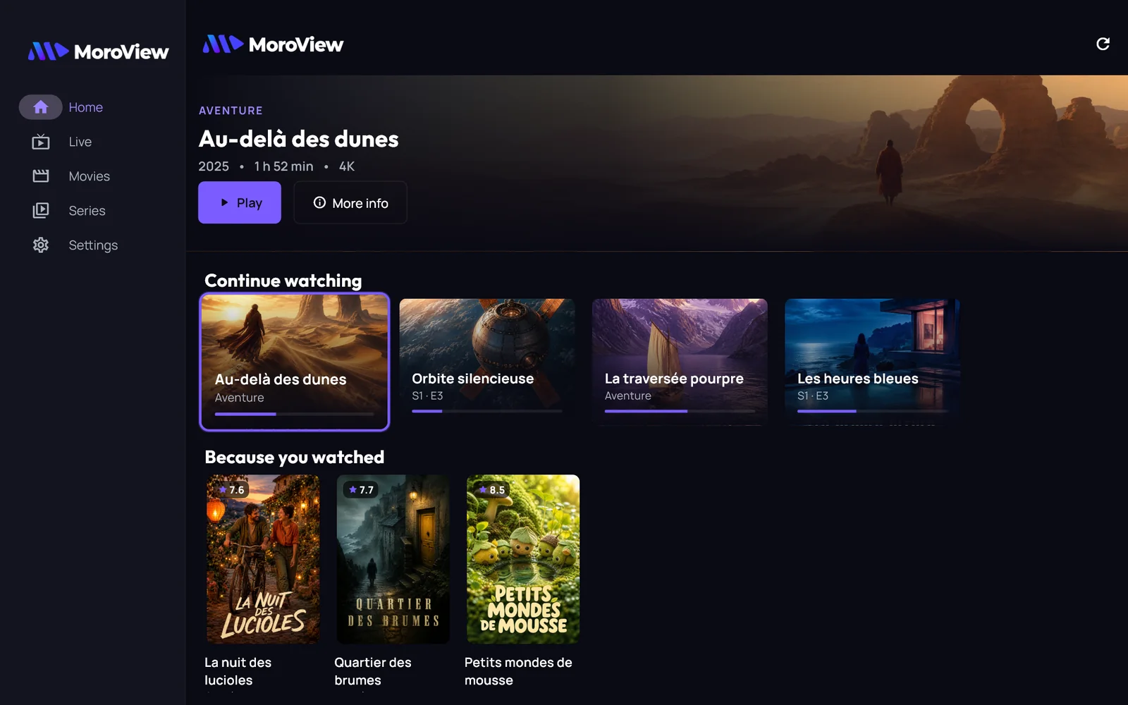 MoroView on a computer: the same home, with the navigation rail