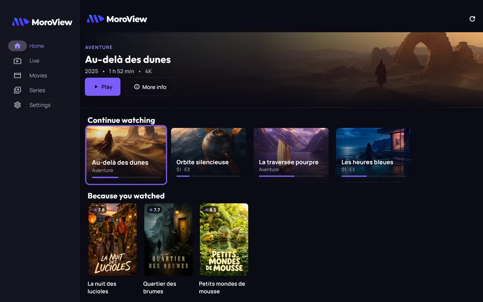 MoroView desktop interface with a fictional catalogue