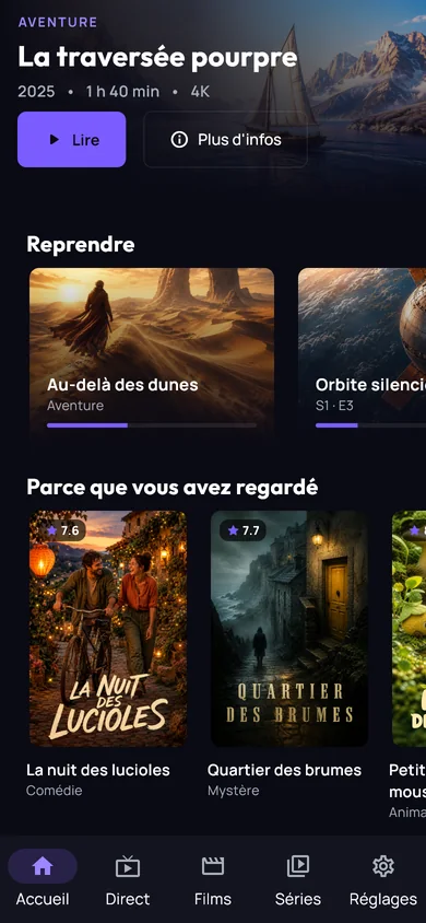 Interface MoroView sur téléphone avec un catalogue fictif