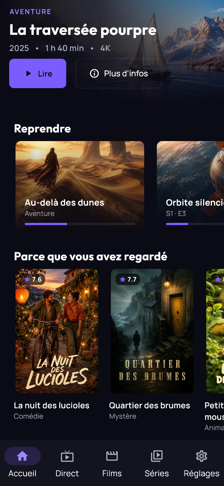 MoroView sur téléphone : le même accueil, avec la barre d’onglets