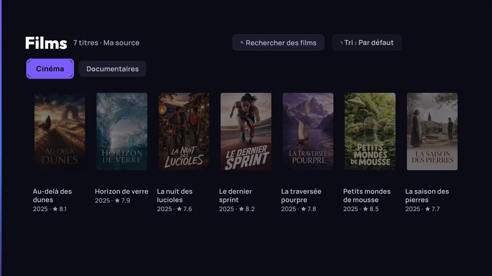 شاشة الأفلام في MoroView على التلفاز: فئات وبحث وترتيب وشبكة ملصقات